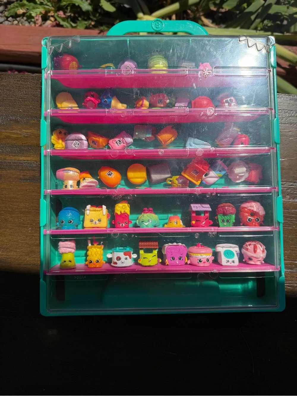 Shopkins Green Carry Case with Pink Shelves - Collectible Display 53 toys